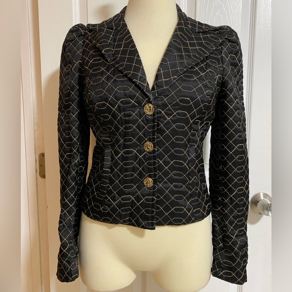 Vintage Betsey Johnson Black and Gold Quilted Blazer